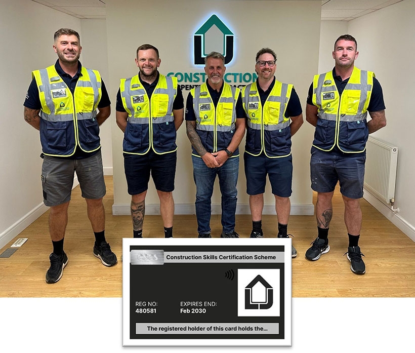 LJ Construction management team with black CSCS cards