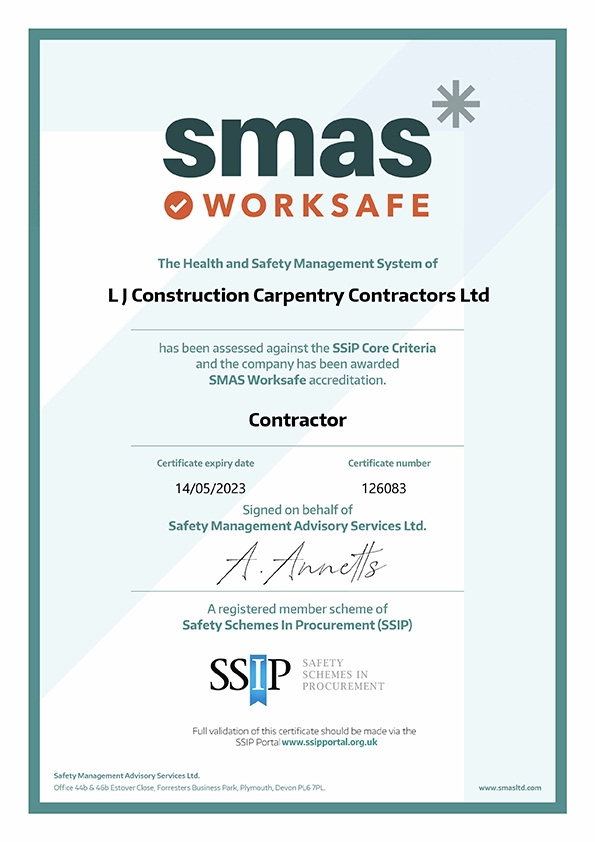 LJ Construction SMAS Worksafe accreditation