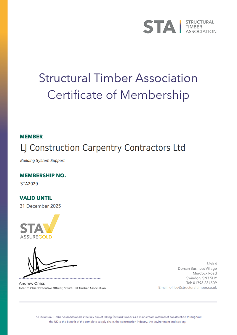 Structural Timber Association Certificate for LJ Construction