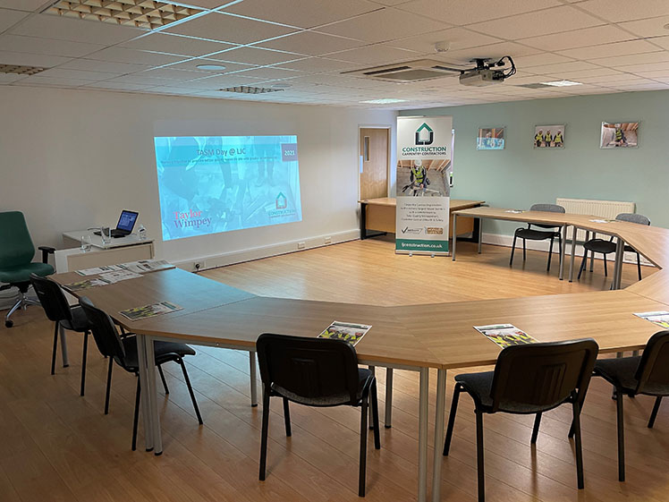 Meeting room setup ready for presentation to Taylor Wimpey